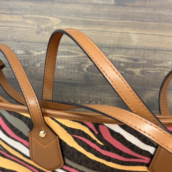 Michael Kors Signature Eva Colorful Zebra Print Tote With Snap Pouch - Picture 12 of 16